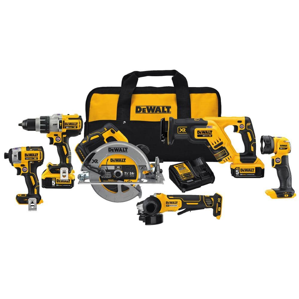 DEWALT 20V MAX Cordless 6 Tool Combo Kit with 2 20V 5.0Ah