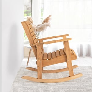 2 Pieces Natural Wooden Outdoor Rocking Chair High Back Fir Wood Armchair Garden Yard Patio
