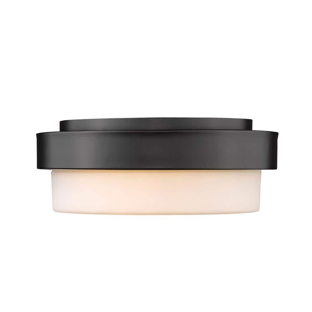 Matte Black Glass Drum Indoor/Outdoor Flush Mount