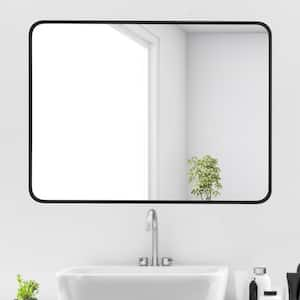 24 in. W x 32 in. H Modern Medium Rounded Rectangular Metal Framed Wall Mounted Bathroom Vanity Mirror in Black