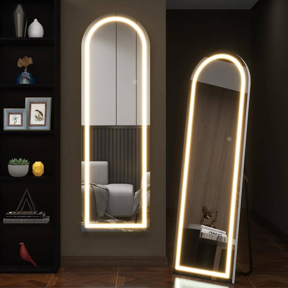 Silver 20 in. W x 63 in. H Right Angled Arched Metal Full Length Mirror Bat