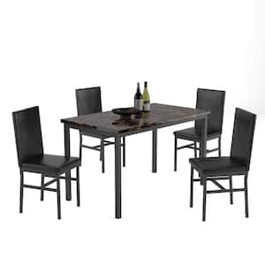 5-Piece Imitation Marble MDF Wood Top Dining Room Set with 4 Chair Seats 4 Kitchen Dining Table Set Breakfast Nook