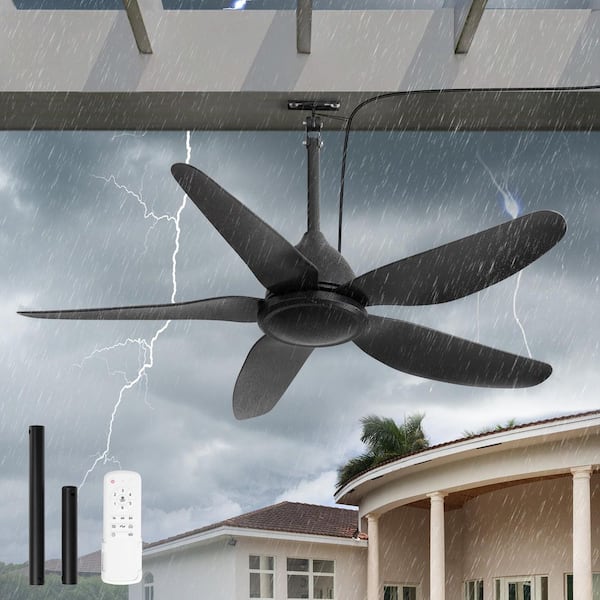 46 in. Black Outdoor Ceiling Fans Without Light Remote Waterproof Standard Downrod DC Motor 6-Speeds for Patio Canopy