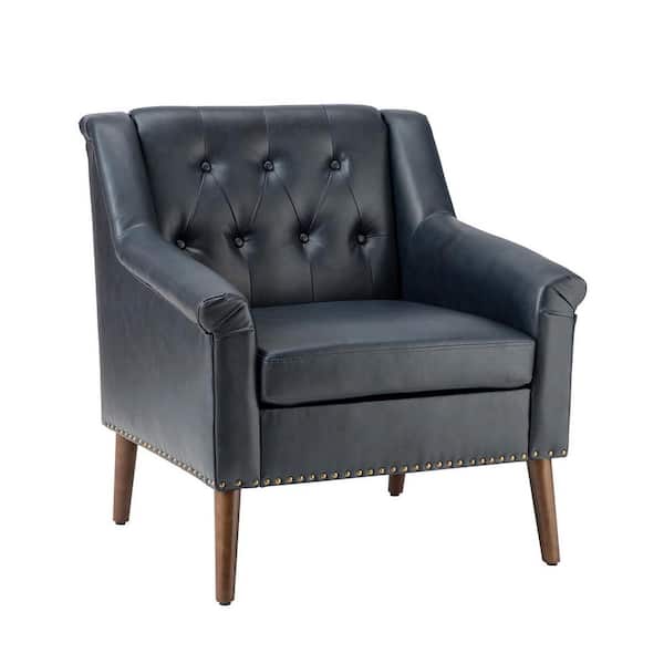 JAYDEN CREATION Nycteus Navy Vegan Leather Armchair with Nailhead Trim