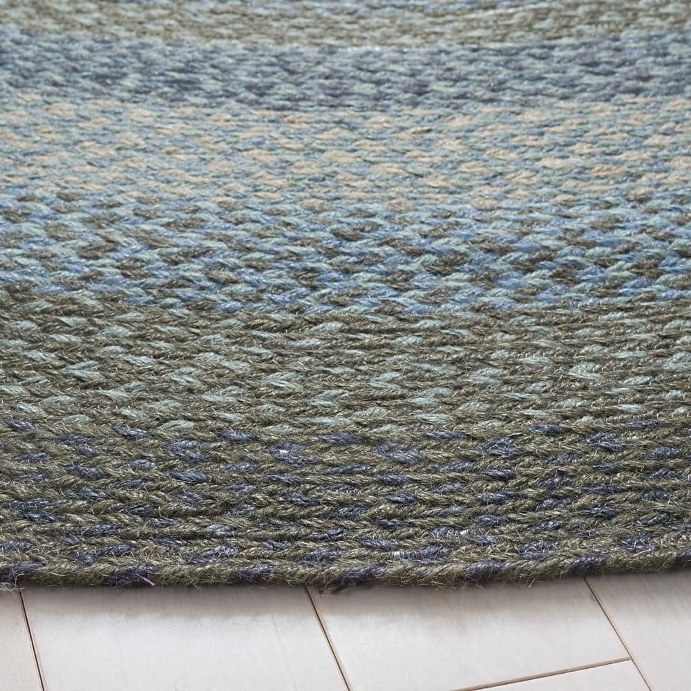 Light Blue and Green Braided Oval Jute Area Rug 4'x6'