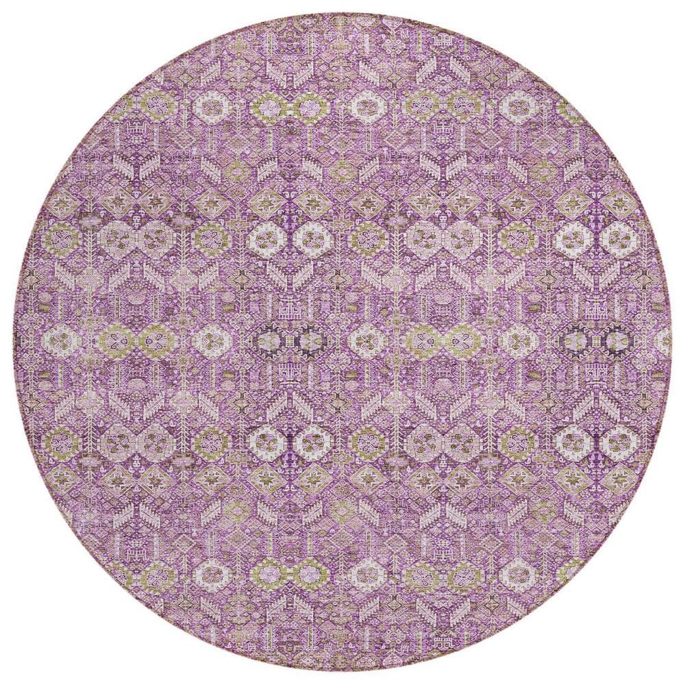 Lavender and Ivory 8 ft. Round Woven Floral Round Indoor/Outdoor Area Rug price history on PriceWatchPro