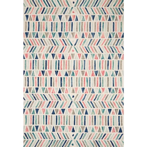 Loloi Hallu Ivory/Multi 2 ft. 3 in. x 3 ft. 9 in. Geometric 100% Wool Pile Area Rug