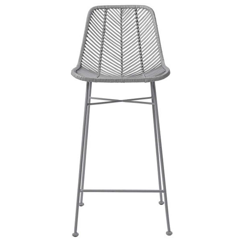 Storied Home Chic Rattan Barstool with Metal Frame Gray: Tropical High-Back, Indoor/Outdoor Use, No Assembly Required