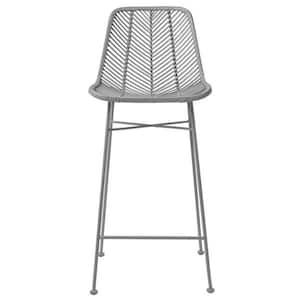 40.5 in. Grey High Back Rattan 34-40 in. Bar Stool with Metal Frame