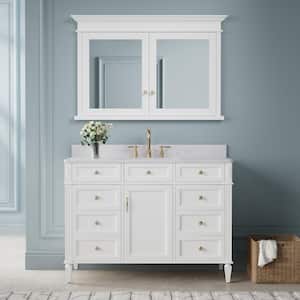 48 in. W x 22 in. D x 35 in. H Single Sink Bath Vanity in White with White Quartz Top and Medicine Cabinet with Mirror