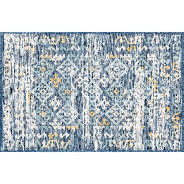 Flora Navy 2 ft. x 3 ft. Moroccan Indoor/Outdoor Area Rug