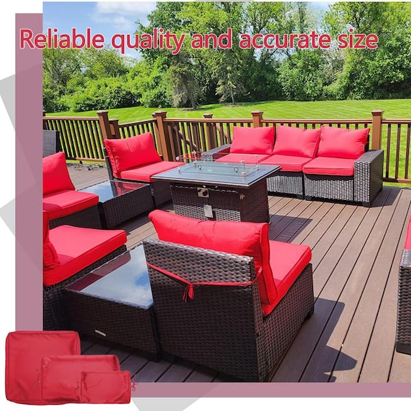 14 Piece Patio Cushion Covers Replacement with Zipper for Sectional Sofa Set Slipcovers for Outdoor Cushions Red