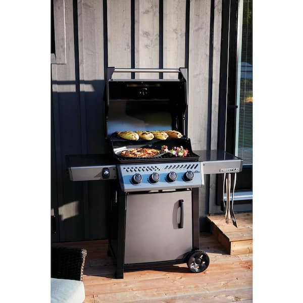 Freestyle 425 4-Burner Propane Gas Grill with Range Side Burner in Graphite Grey with Cast Iron Cooking Grids
