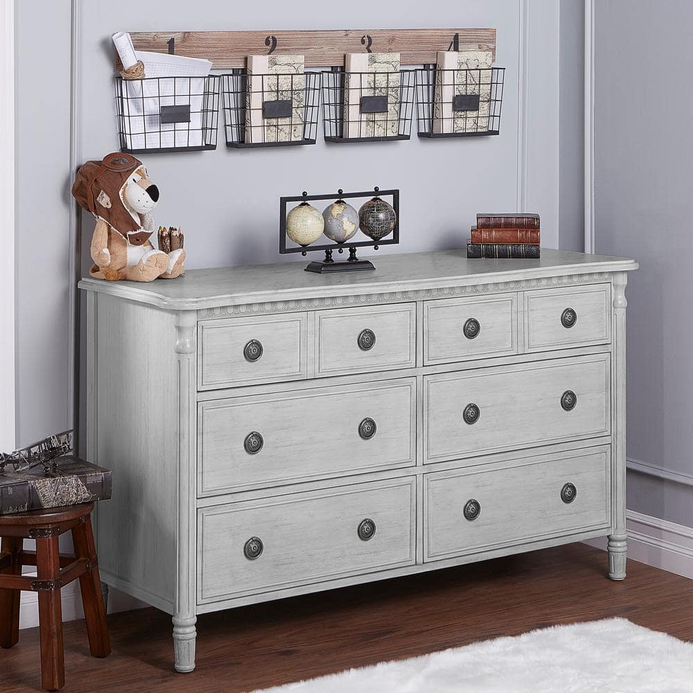 Elegant Antique Grey Mist Double Dresser with Dovetail Drawers