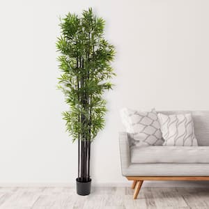 6 ft. Artificial Bamboo Tree - Potted Faux Floor Plant with Black Trunk and Natural Looking Greenery