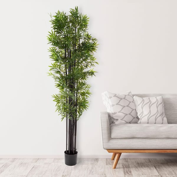 Pure Garden 6 ft. Artificial Bamboo Tree - Potted Faux Floor Plant with Black Trunk and Natural Looking Greenery