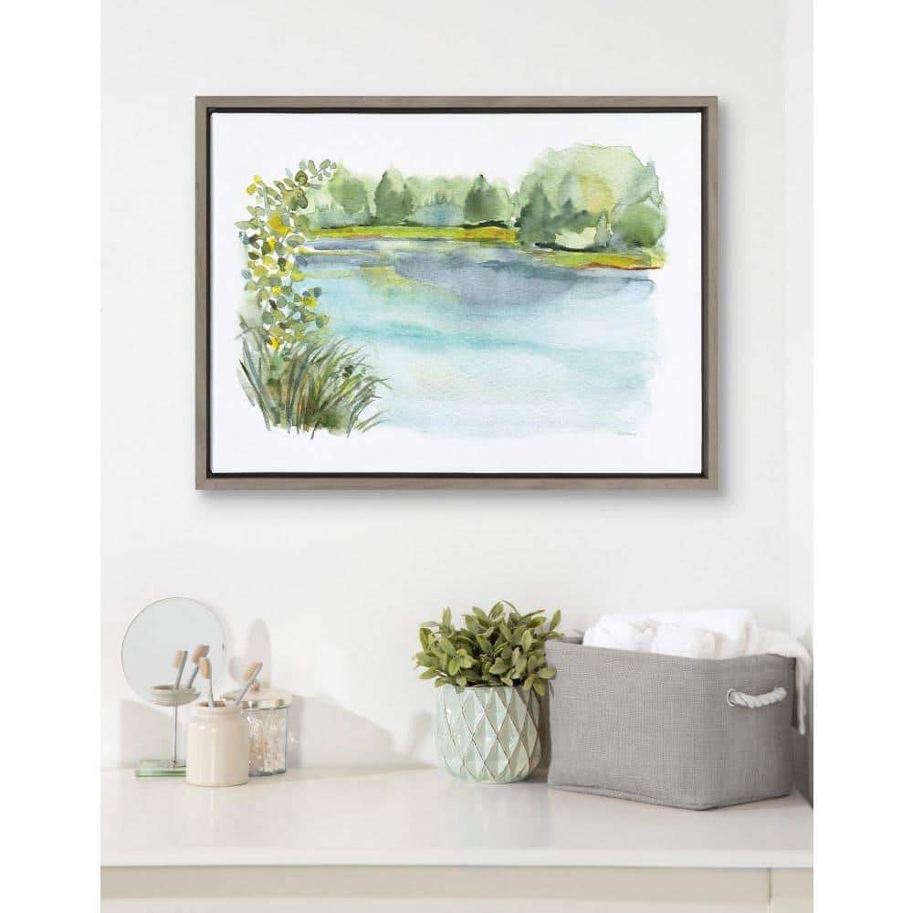 Sylvie 18x24 Gray Framed Pond Landscape Canvas Art