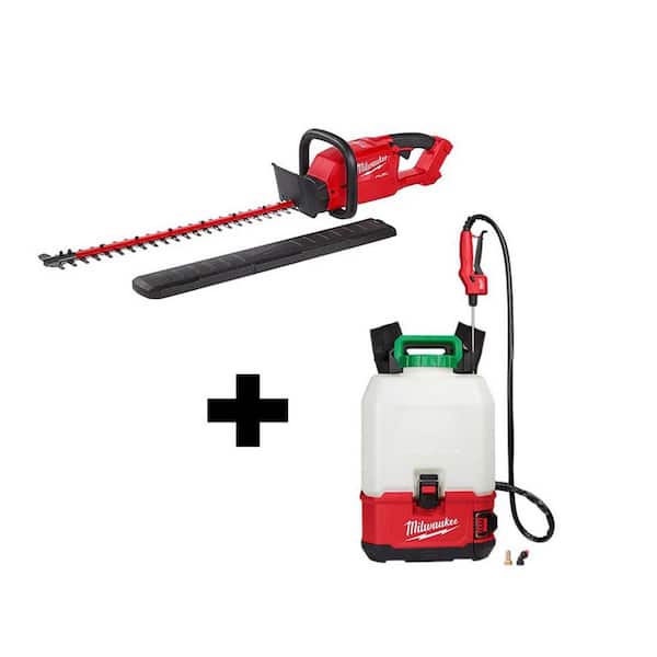 Milwaukee M18 18-Volt Lithium-Ion Cordless Switch Tank Backpack Pesticide Sprayer and FUEL Hedge Trimmer Combo Kit