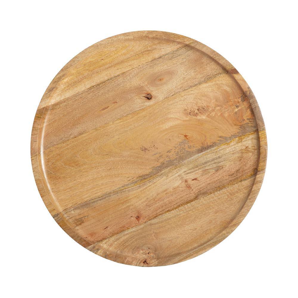 Small Round Black and Natural Wood Metal Side Table