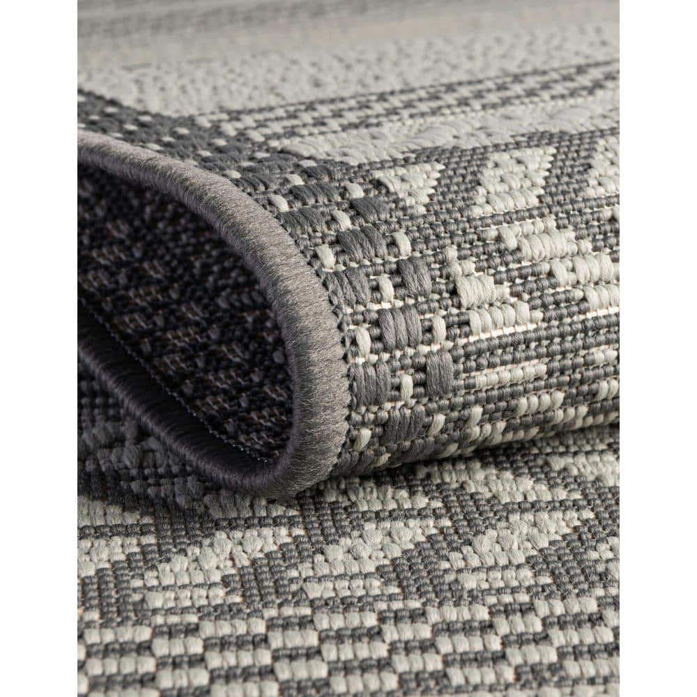 EasyCare 6' Square Gray Stripe Synthetic Outdoor Rug