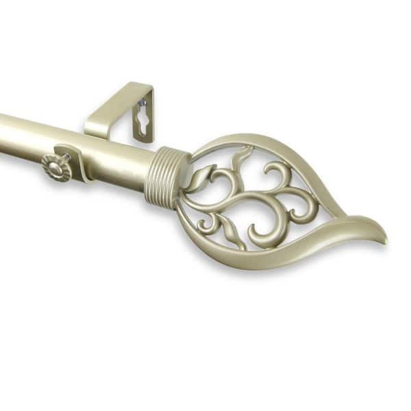Rod Desyne 28 in. - 48 in. Telescoping 1 in. Single Curtain Rod Kit in Light Gold with Flora Finial