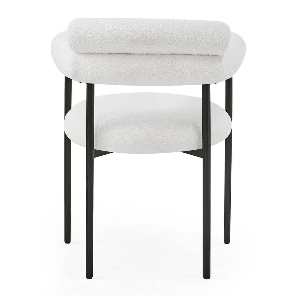White Upholstered Metal Arm Chair with Slat Back