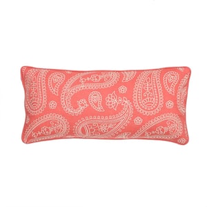Ashbury Spring Coral Embroidered Paisley 12 in. x 24 in. Throw Pillow