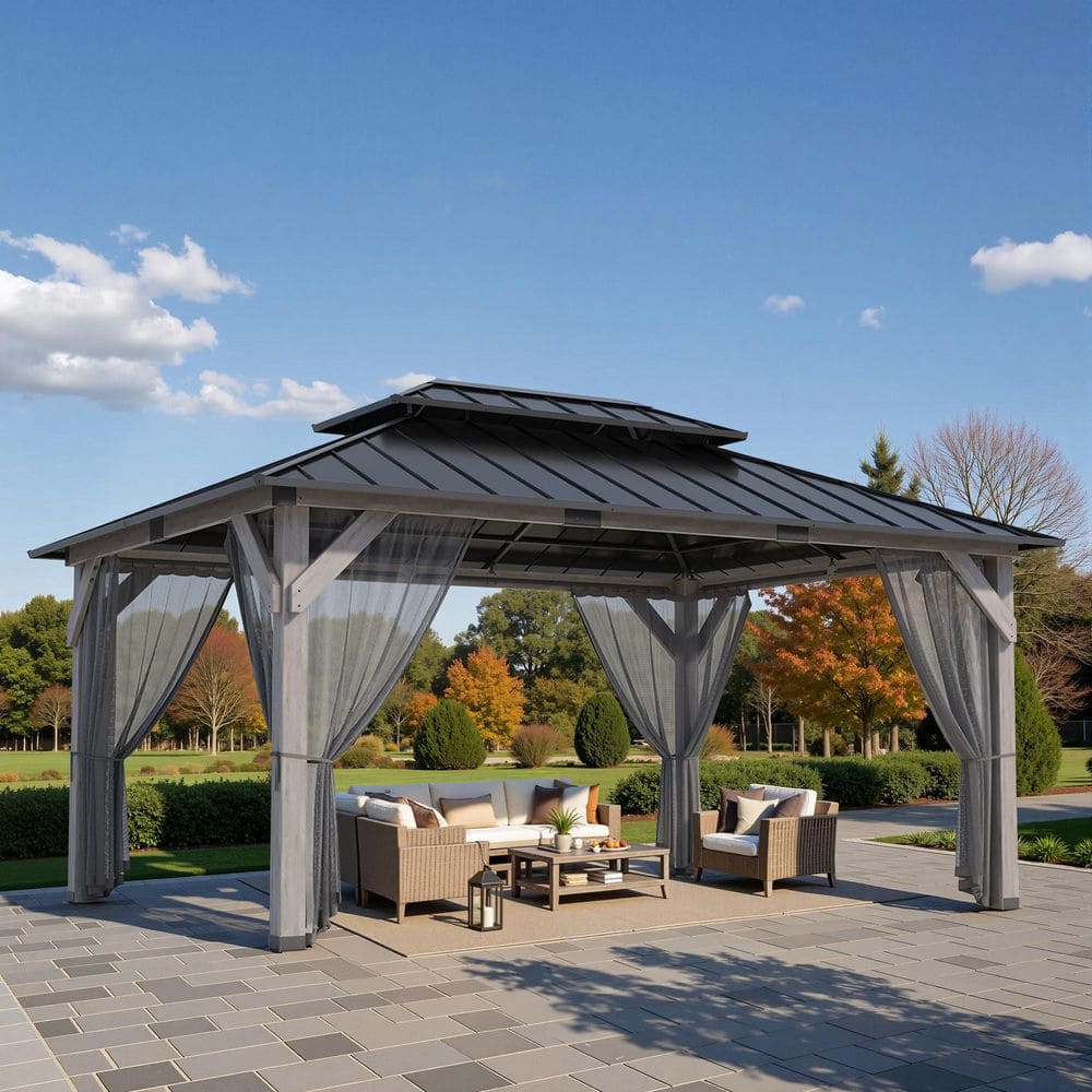 HOOOWOOO 12 ft. x 16 ft. Hardtop Solid Cedar Wood Gazebo with