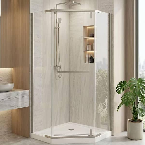 36 in. W x 72 in. H Neo Angle Pivot Frameless Corner Shower Enclosure in Brushed Nickel with Clear Tempered Glass