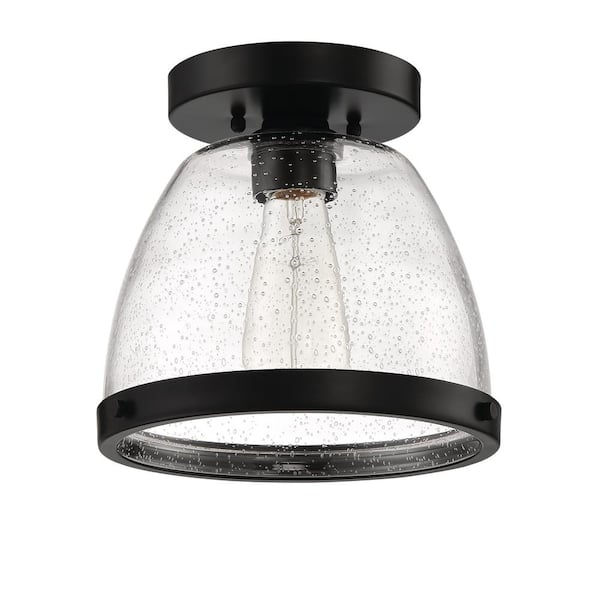 CRAFTMADE Lodie 9.5 in. 1 Light Flat Black Finish Transitional Flush Mount with Clear Seeded Glass and No Bulbs Included
