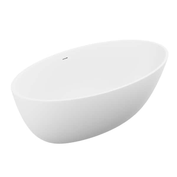 ANZZI Cestino Series 67 in. x 36 in. Flat Bottom Solid Surface Freestanding Soaking Bathtub with Center Drain in Matte White