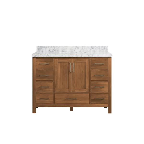 Willow Collections Malibu Teak 48 in. W x 22 in. D x 36 in. H Bath Vanity in Gold Teak with 2" Carrara Marble Top