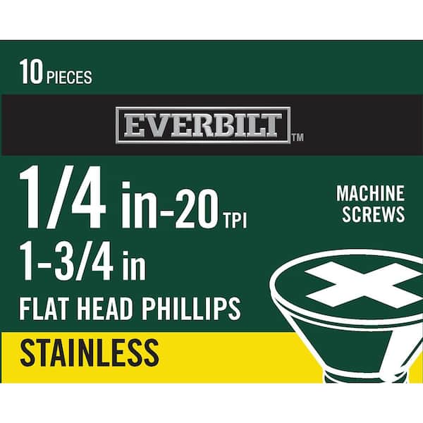 1/4 in.-20 x 1-3/4 in. Phillips Flat Head Stainless Steel Machine Screw (10-Pack)