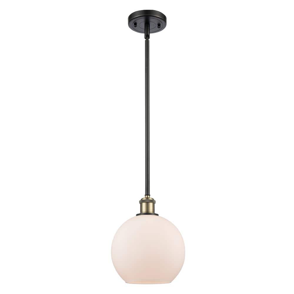 Innovations Athens 1-Light Black Antique Brass Shaded Pendant Light with Matte White Glass Shade