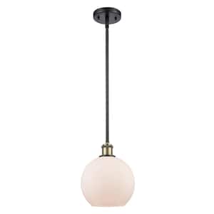 Athens 1-Light Black Antique Brass Shaded Pendant Light with Matte White Glass Shade