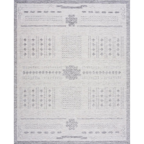 Tayse Rugs Bailey Gray 8 ft. x 10 ft. Transitional Geometric Flat Weave Polypropylene Rectangle Indoor/Outdoor Area Rug