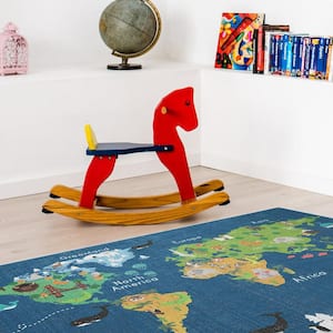Map 39.5 in. x 59 in. Cotton Washable Educational for Kids Room Area Rug