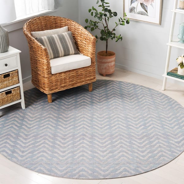 Cabo 7 ft. x 7 ft. Light Blue/Beige Chevron Geometric Round Area Rug