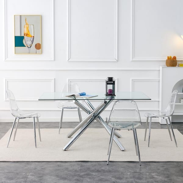 Modern Simple Sliver Dining Chair with Plating Metal Leg (Set of 6)