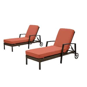 Whitfield Dark Brown Wicker Outdoor Patio Chaise Lounge with CushionGuard Quarry Red Cushions (2-Pack)