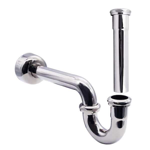 Westbrass 1-1/4 in. Brass Bathroom Sink P-Trap with 8 in. Slip Joint Extension Tube in Polished Chrome