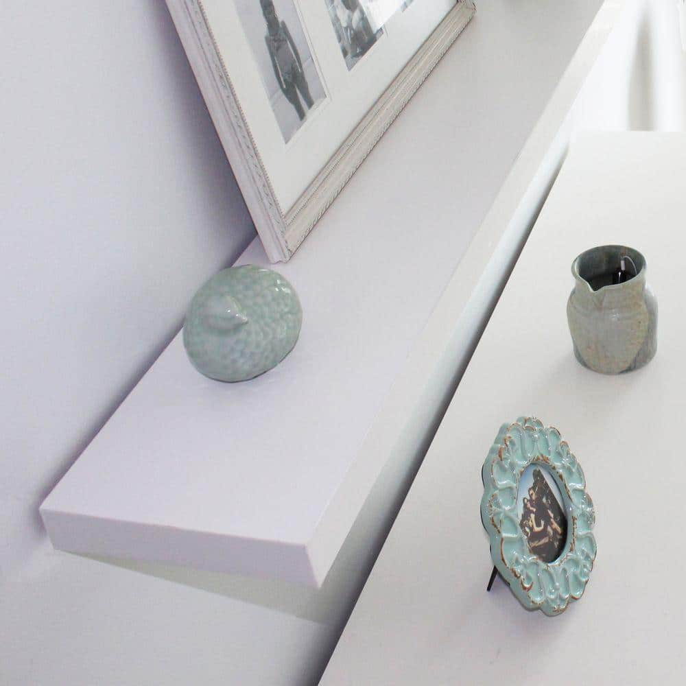 White MDF Floating Wall Shelf with Hidden Bracket, 36" x 10"