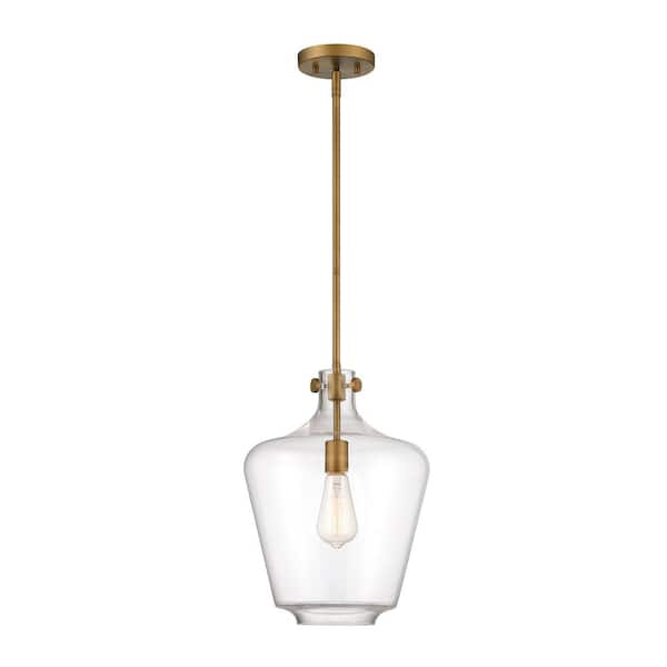 Daydream 60-Watt 1-Light Old Satin Brass Transitional Pendant Light with Clear Glass Shade and No Bulbs Included