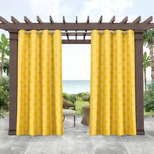 Island Tile Lemon Chrome Geometric Light Filtering Grommet Top Indoor/Outdoor Curtain, 54 in. W x 84 in. L (Set of 2)