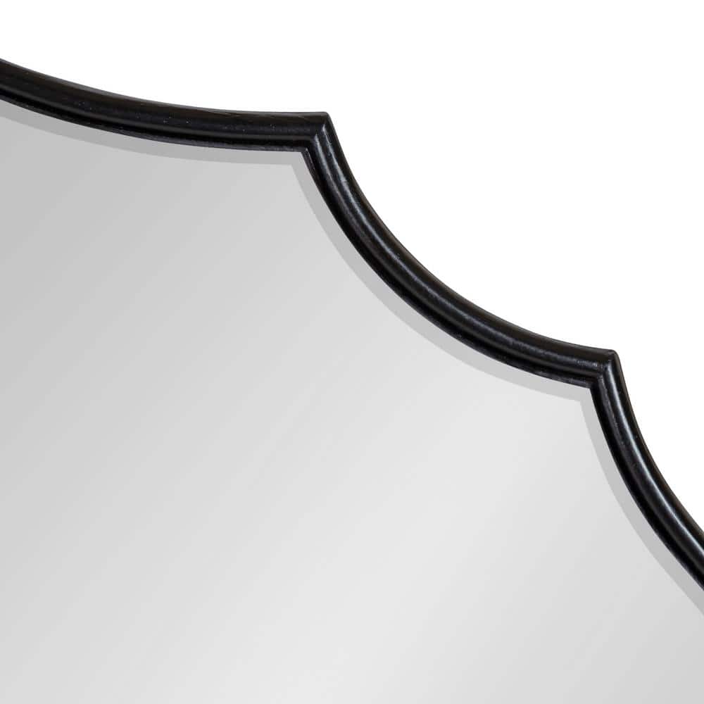Elegant Full-Length Black Wood Scalloped Rectangular Mirror, 24x36