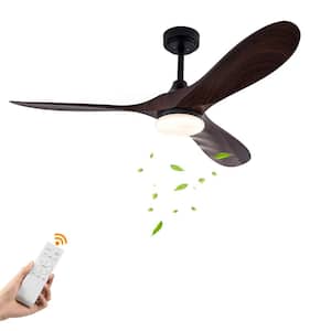 42 in. Indoor Black Modern 6-Speed Reversible Ceiling Fan with 3-Color Integrated LED, Brown Wooden Blades and Remote