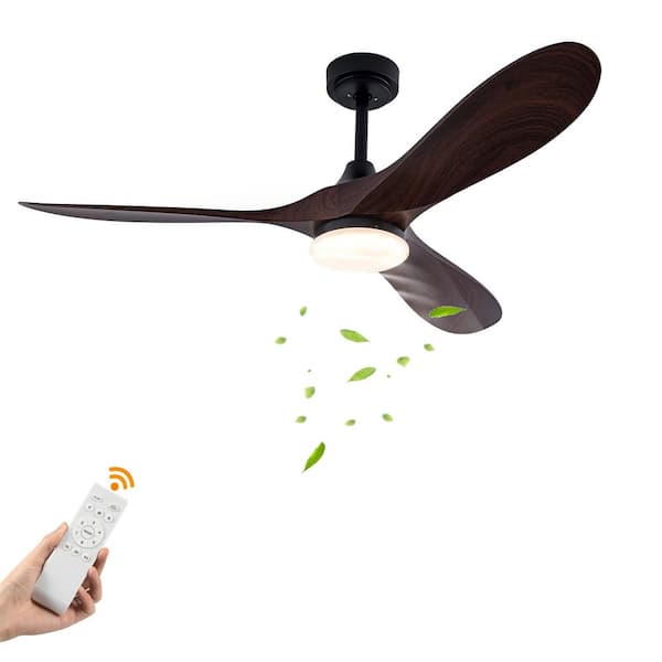 OUKANING 42 in. Indoor Black Modern 6-Speed Reversible Ceiling Fan with 3-Color Integrated LED, Brown Wooden Blades and Remote