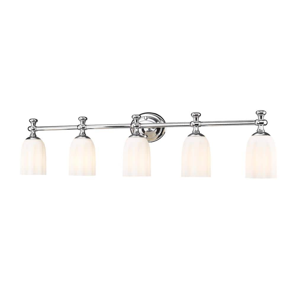 Orion 40.25 in. 5-Light Chrome Vanity-Light with Opal Etched Glass Shade