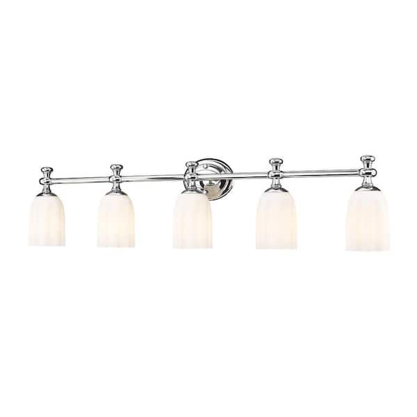 Unbranded Orion 40.25 in. 5-Light Chrome Vanity-Light with Opal Etched Glass Shade