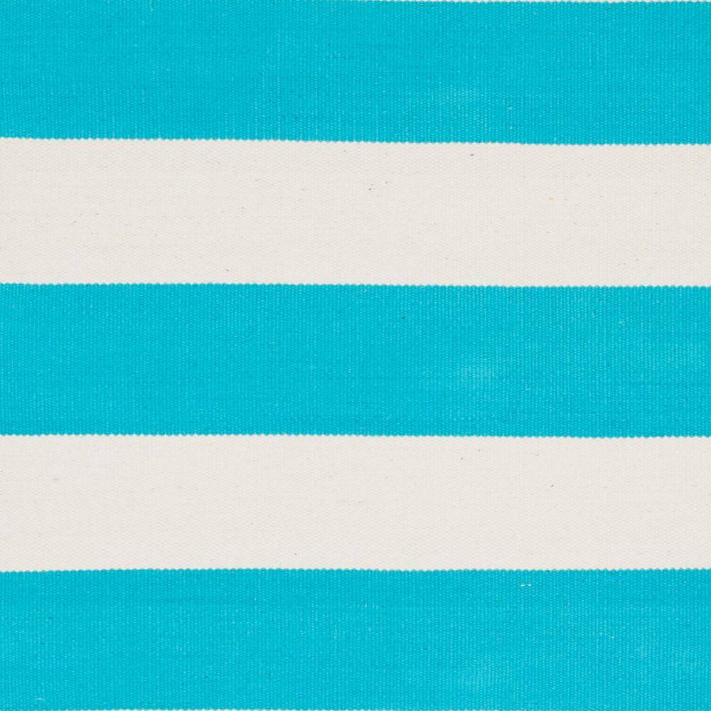 Turquoise & Ivory Stripe Round Cotton Area Rug, 3' x 5'